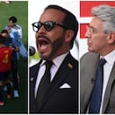 De izquierda a derecha: Rafael Nieto Loaiza, congresista; Leandro Paredes, jugador argentino, chocando con sus similares de España; el presidente electo, Abelardo De La Espriella; y Enrique Gómez, congresista