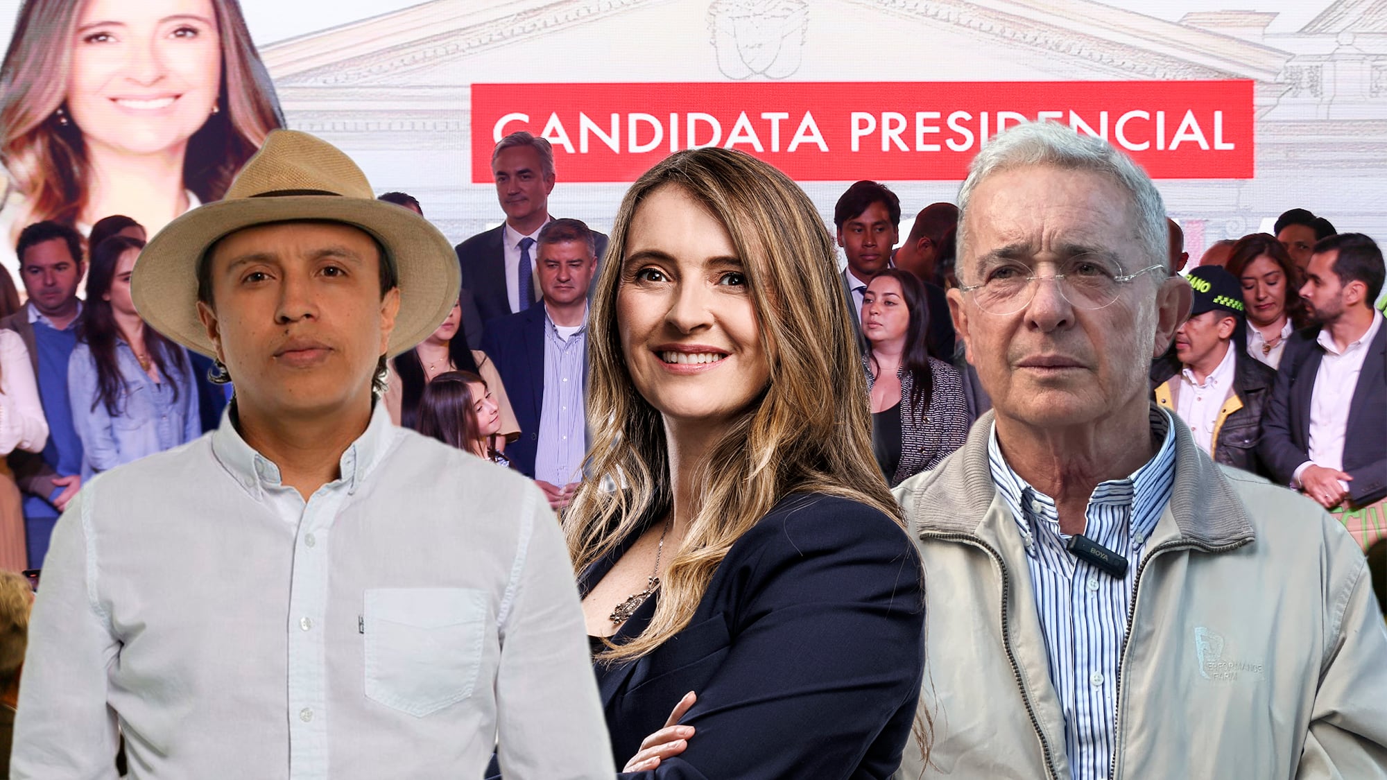 Paloma Valencia, Álvaro Uribe y Jonatan Tamayo