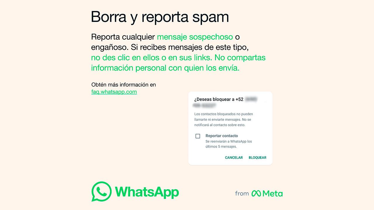 WhatsApp cuenta con una función para reportar mensajes spam en la app.