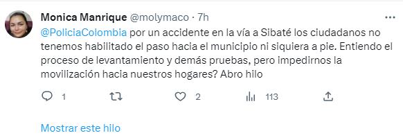 Varias personas se quejaron en Twitter debido a que la vía hacia Sibaté permaneció cerrada luego del accidente.