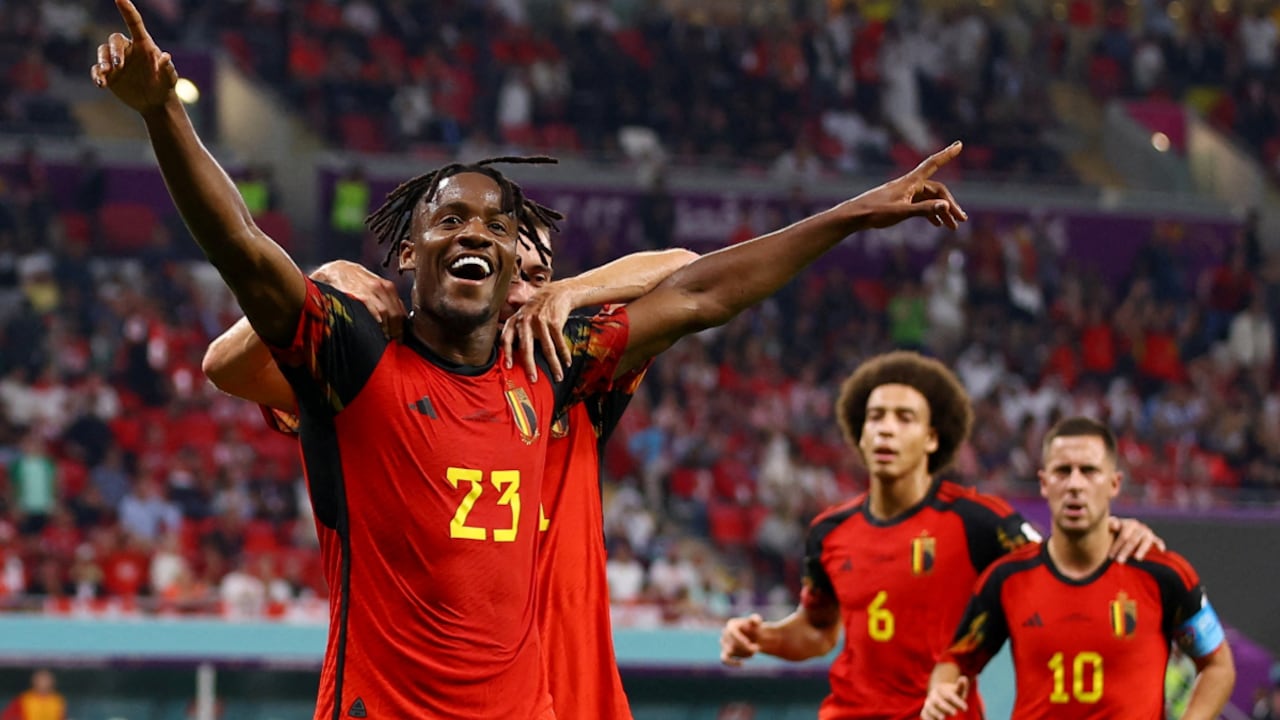 Soccer Football - FIFA World Cup Qatar 2022 - Group F - Belgium v Canada - Ahmad Bin Ali Stadium, Al Rayyan, Qatar - November 23, 2022 Belgium's Michy Batshuayi celebrates scoring their first goal REUTERS/Siphiwe Sibeko TPX IMAGES OF THE DAY