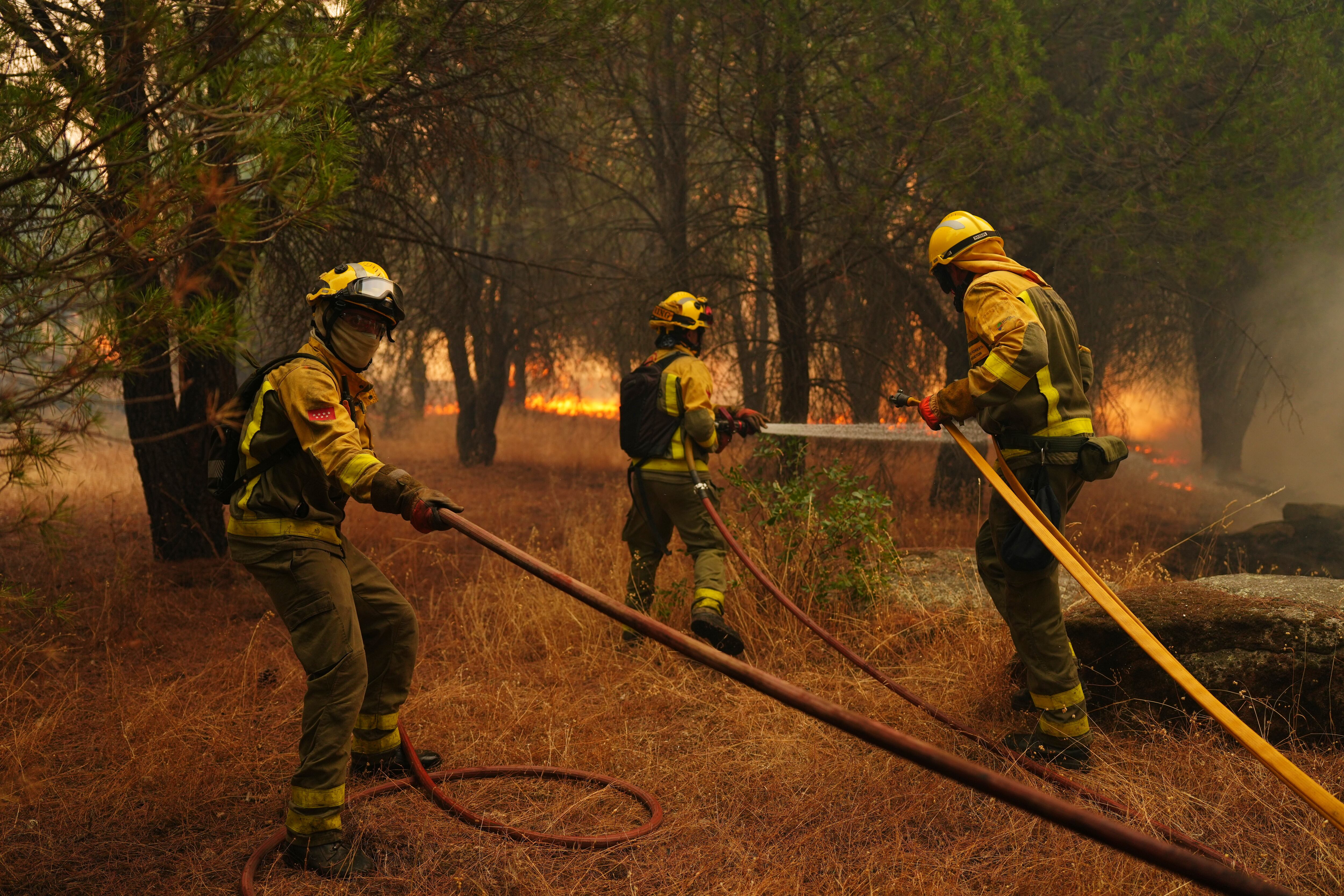 Los bomberos combaten un incendio forestal en San Martín de Valdeiglesias.