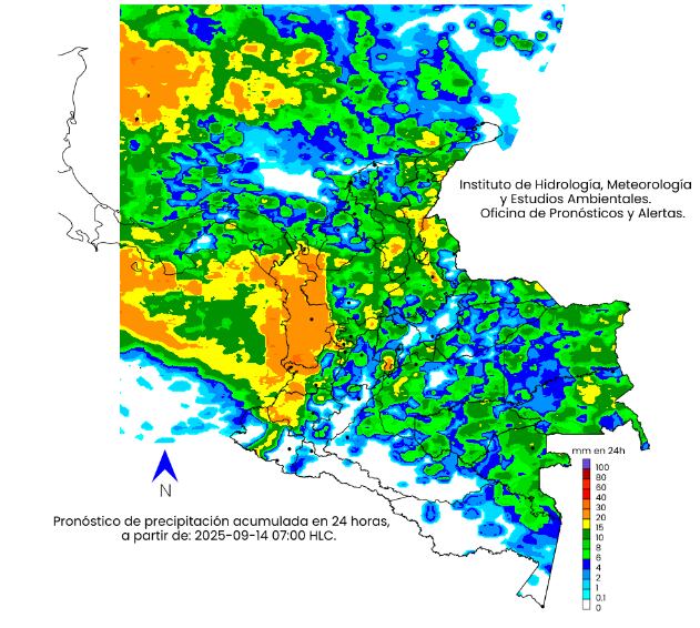 El mapa del Ideam con el pronóstico del clima para este 14 de septiembre de 2025