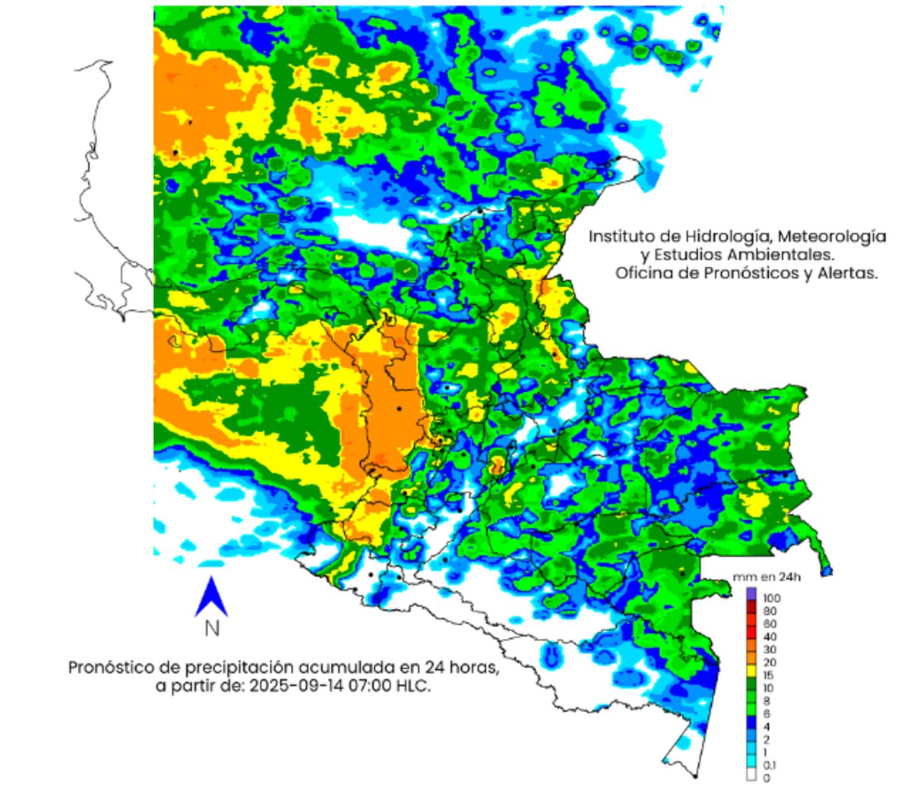 El mapa del Ideam con el pronóstico del clima para este 14 de septiembre de 2025