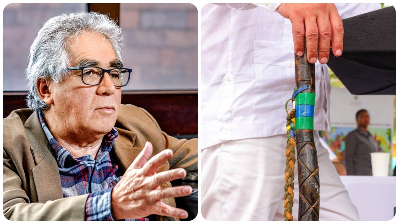 Augusto Rodríguez y un bastón de mando indígena