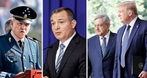 Estados Unidos renunció a investigar a Cienfuegos (izquierda) y ahora decidirá sobre la extradición de García Luna (centro). Es posible que la buena relación de Amlo y Trump facilite las cosas.