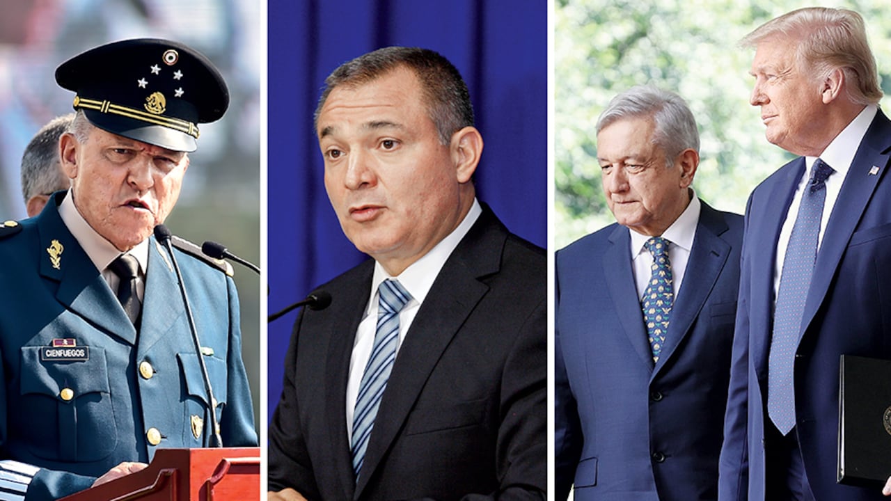 Estados Unidos renunció a investigar a Cienfuegos (izquierda) y ahora decidirá sobre la extradición de García Luna (centro). Es posible que la buena relación de Amlo y Trump facilite las cosas.