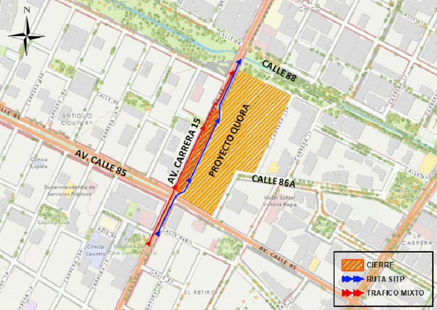 Así serán los cierres de dos carriles en la Av. Carrera 15 entre Av. Calle 85 y Calle 87