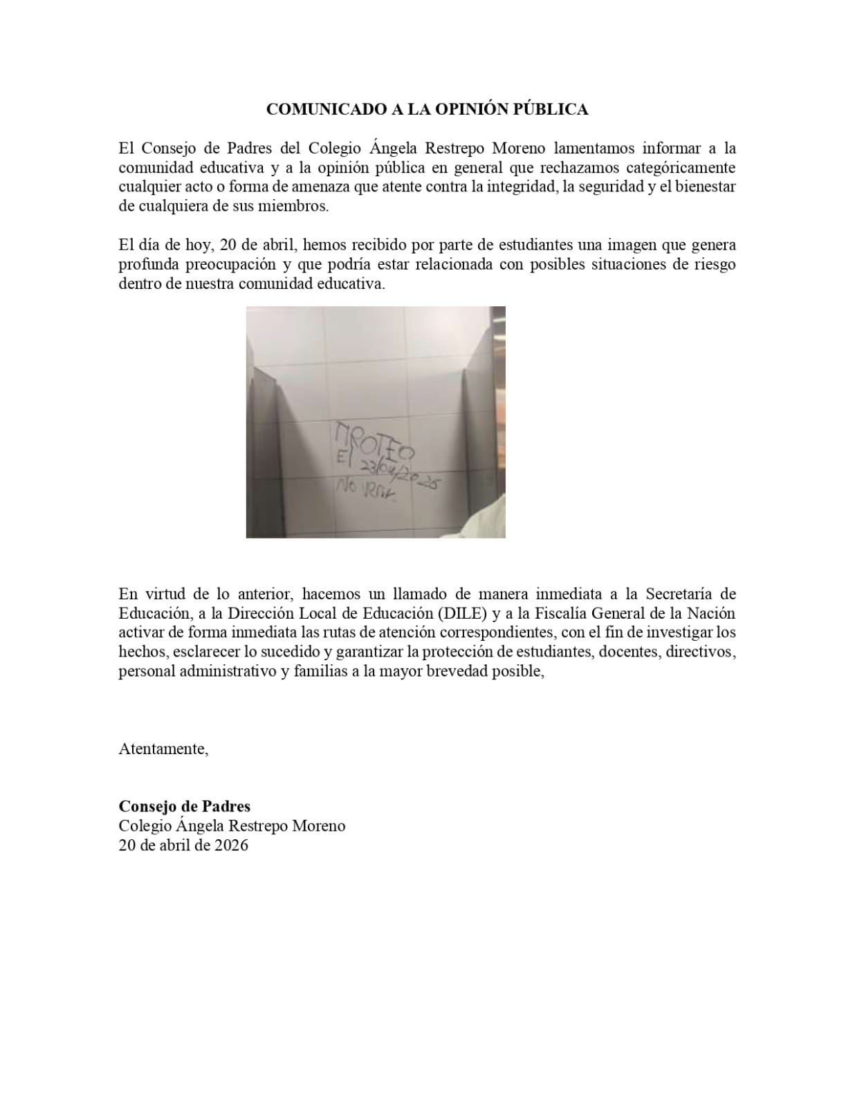 Comunicado padres de familia