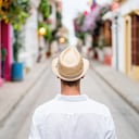 Casual male tourist sightseeing in Cartagena - people traveling concepts