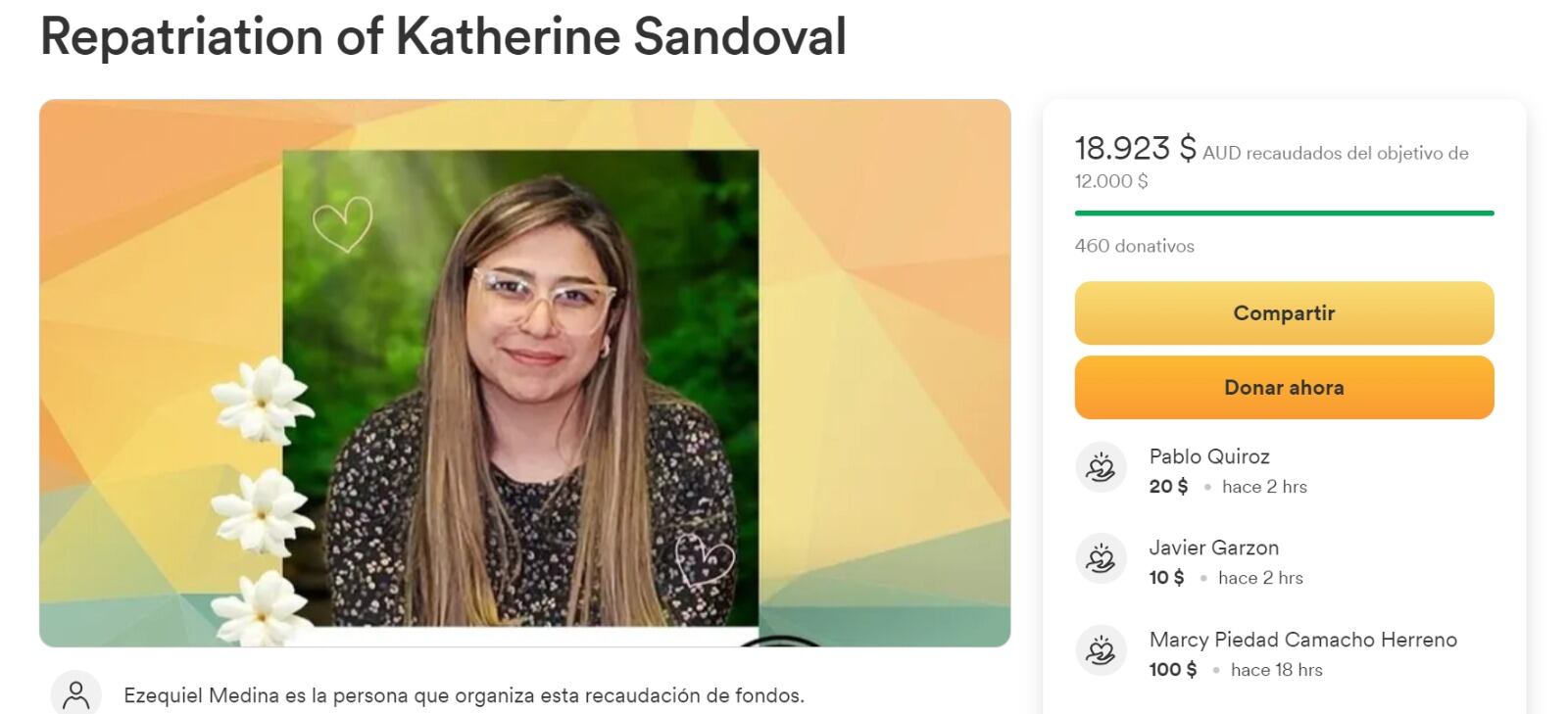 Recolecta para la repatriación de Katherine Sandoval.