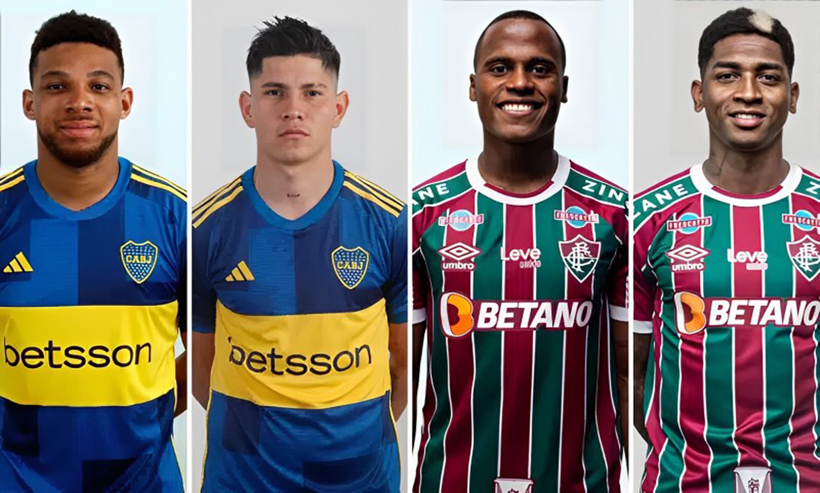 De izquierda a derecha: Frank Fabra, Jorman Campuzano (jugadores de Boca Juniors); Jhon Arias y Yony González (Fluminense), los colombianos en la final de la Copa Libertadores.