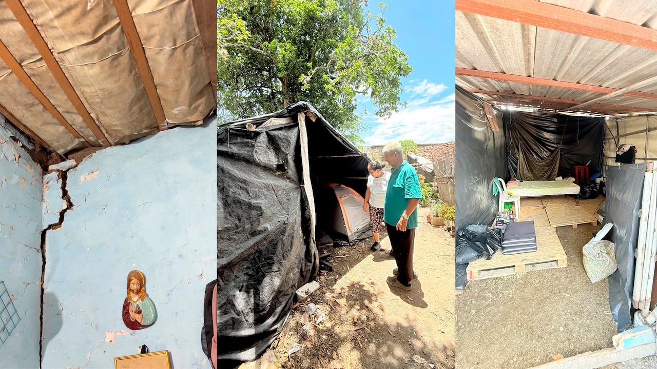 En el centro de la imagen, dos de los abuelos que están durmiendo en una carpa improvisada.