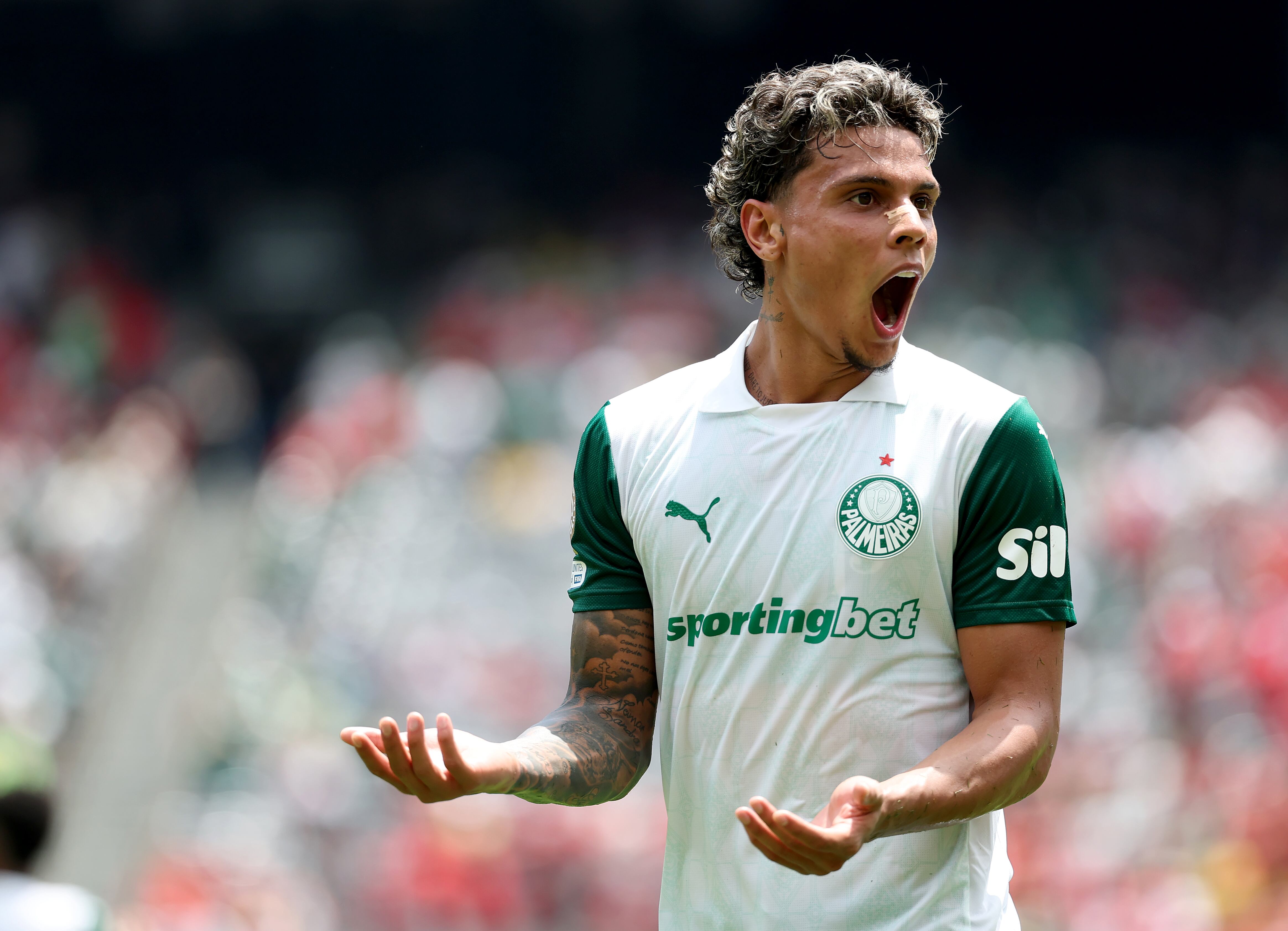 EAST RUTHERFORD, NEW JERSEY - JUNE 19: Richard Rios #8 of Palmeiras reacts during the FIFA Club World Cup 2025 group A match between SE Palmeiras and Al Ahly SC at MetLife Stadium on June 19, 2025 in East Rutherford, New Jersey. (Photo by Elsa - FIFA/FIFA via Getty Images)