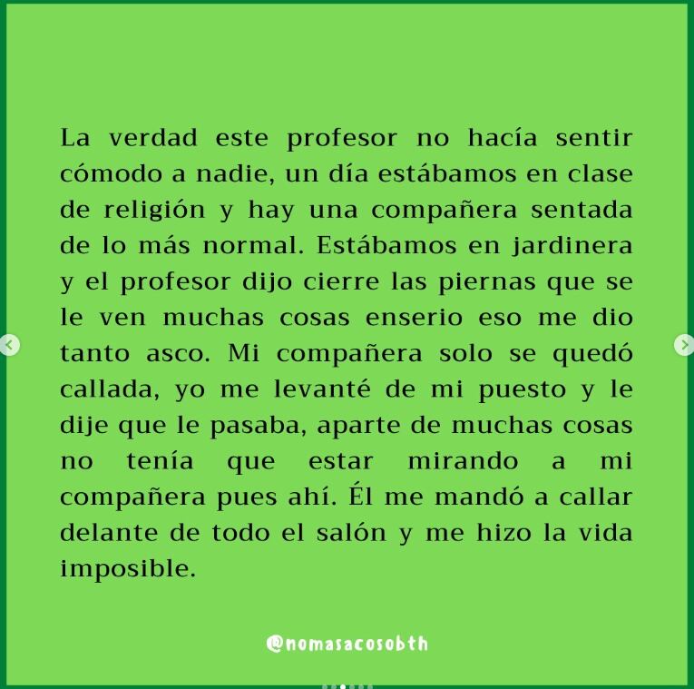 Testimonio # 9 recopilado por la cuenta  en Instagram  @nomasacosobth
