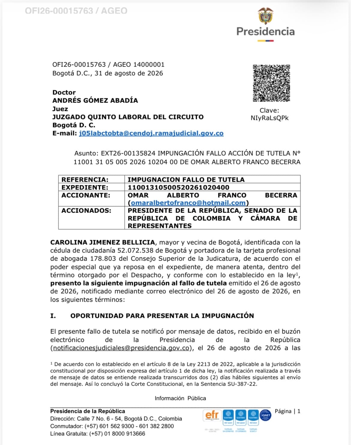 Impugnación fallo juez