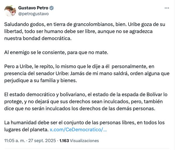 El mensaje del presidente Gustavo Petro.