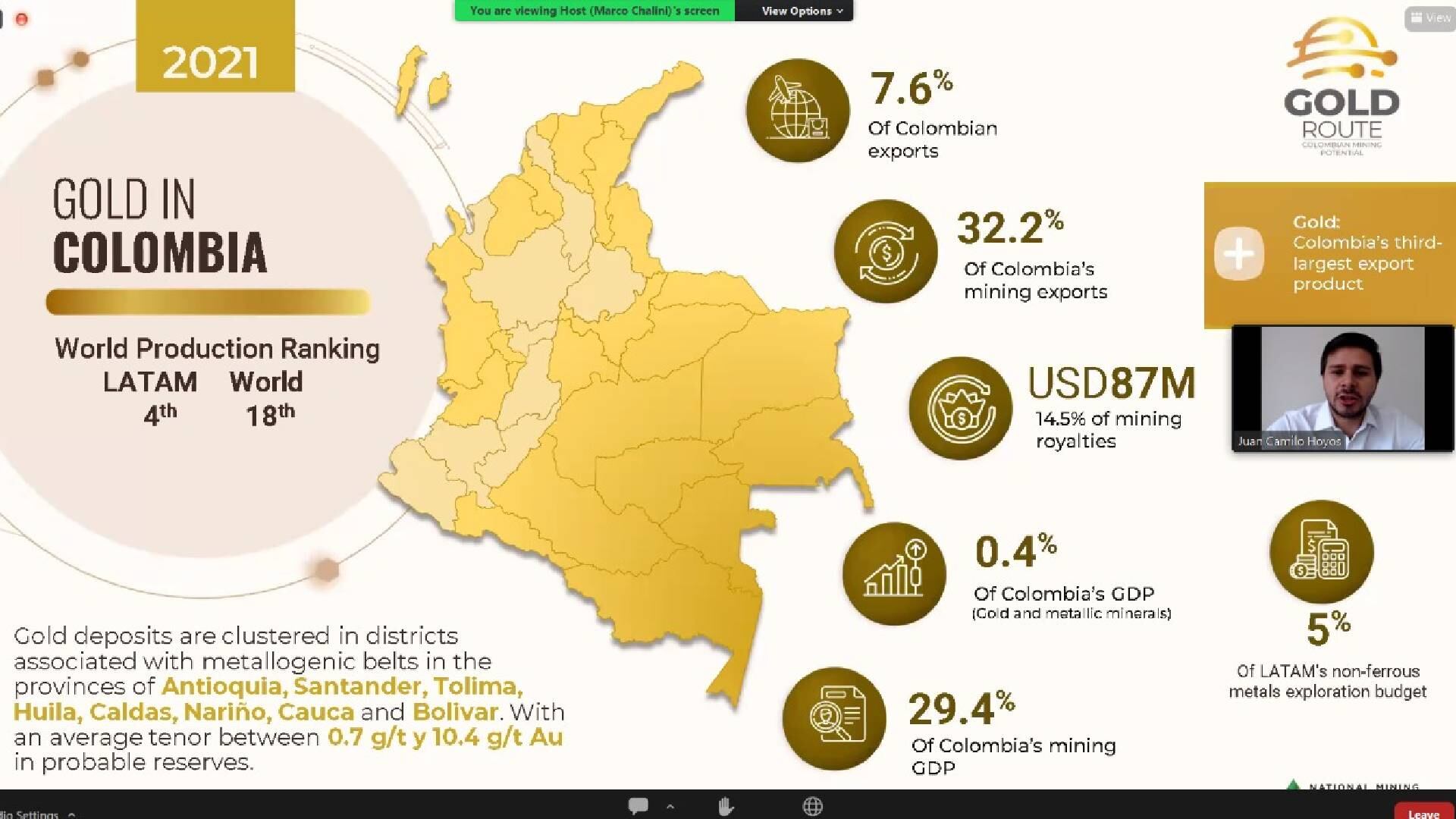 Colombia es el cuarto productor de oro en América Latina.