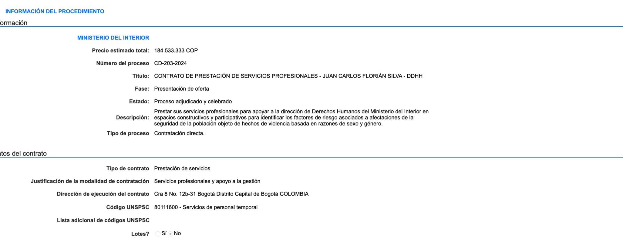 Contrato de Juan Carlos Florián.