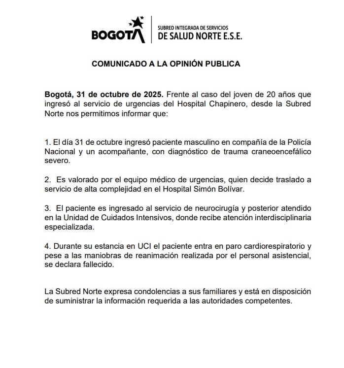 Comunicado de las autoridades sobre el caso del estudiante de los Andes.