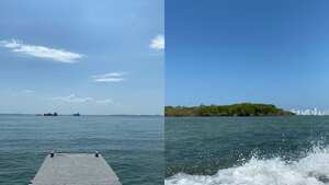 El muelle de Bocachica y al fondo la panorámica de Cartagena al salir hacia la isla.