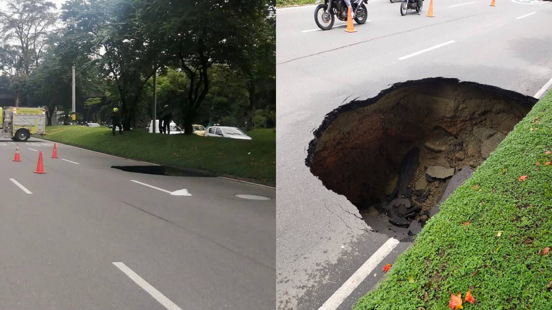 El enorme hueco alcanza a cubrir todo el ancho de la calzada oriental de la Avenida Regional sur - norte.