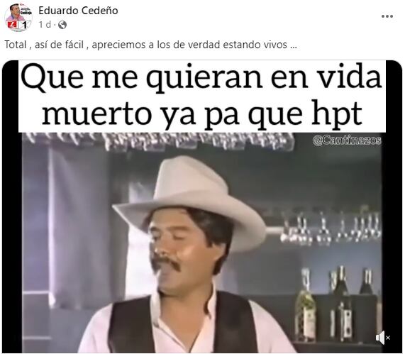 Publicación en Facebook del concejal Eduardo Cedeño García.