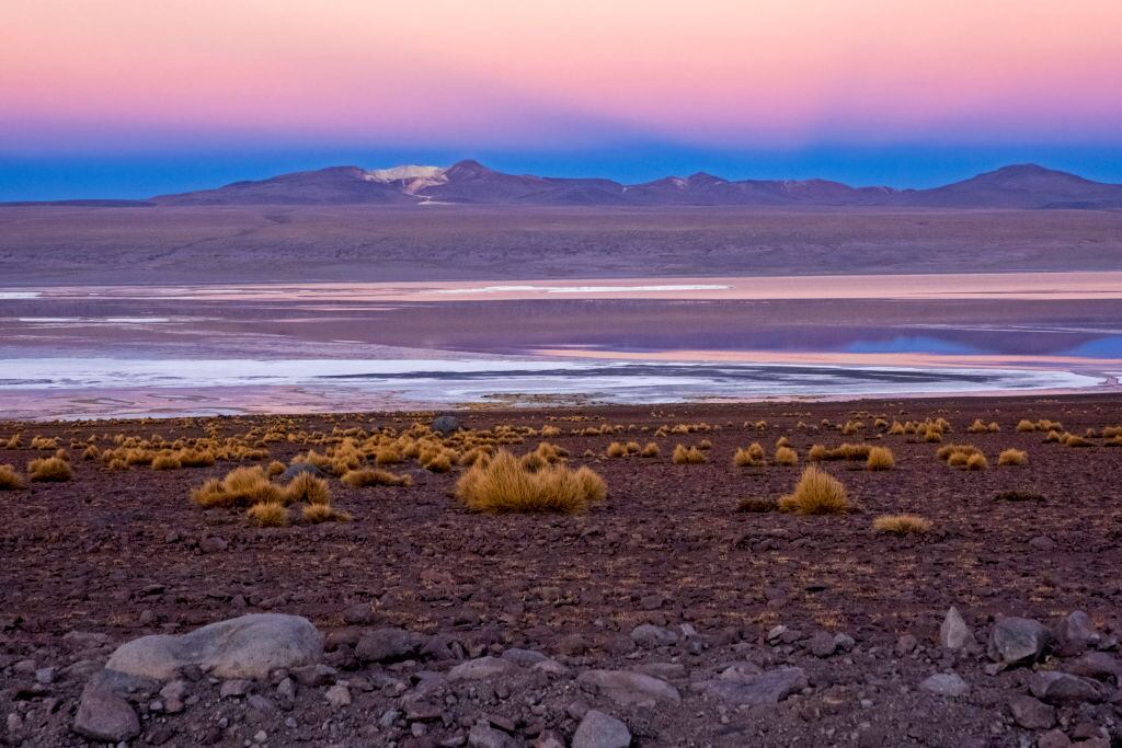 Los carotenoides permiten a ciertos microorganismos resistir condiciones extremas y teñir la laguna.