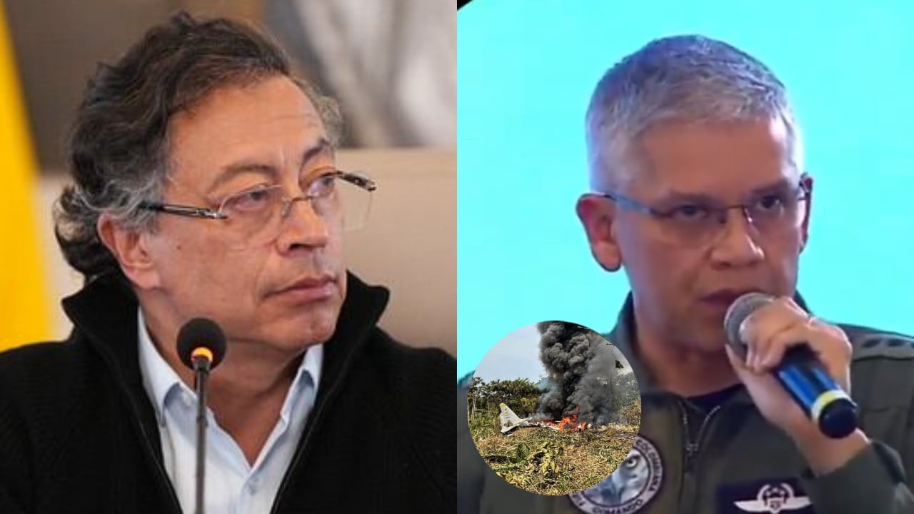 Gustavo Petro y el comandante de la Fuerza Aeroespacial, general Carlos Silva.