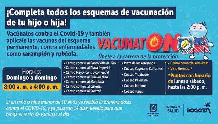 En Bogotá se inicia vacunatón anticovid a menores previo a regreso a clases