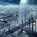 Ilustración creada por IA de un hotel en la Luna.