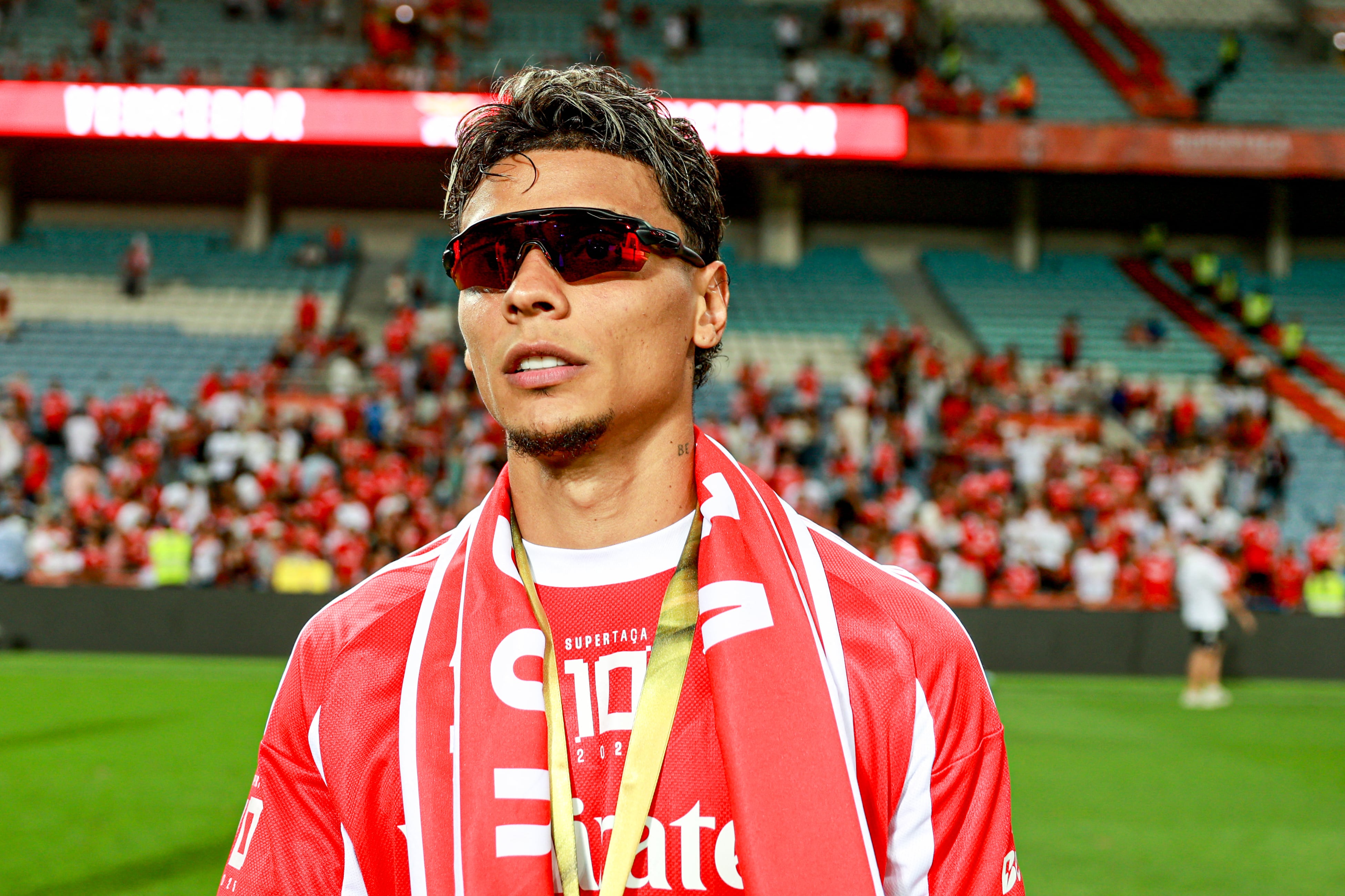 Richard Rios plays as a midfielder for SL Benfica during the Portugal Candido de Oliveira Super Cup final football match at the Estadio Algarve in Faro, Portugal, on July 31, 2025. (Photo by Valter Gouveia/NurPhoto) (Photo by Valter Gouveia / NurPhoto via AFP)