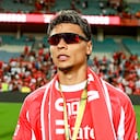 Richard Rios plays as a midfielder for SL Benfica during the Portugal Candido de Oliveira Super Cup final football match at the Estadio Algarve in Faro, Portugal, on July 31, 2025. (Photo by Valter Gouveia/NurPhoto) (Photo by Valter Gouveia / NurPhoto via AFP)
