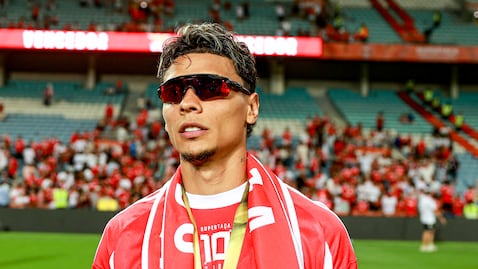 Richard Rios plays as a midfielder for SL Benfica during the Portugal Candido de Oliveira Super Cup final football match at the Estadio Algarve in Faro, Portugal, on July 31, 2025. (Photo by Valter Gouveia/NurPhoto) (Photo by Valter Gouveia / NurPhoto via AFP)
