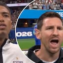 Jude Bellingham y Lionel Messi entonando los himnos antes del partido de Inglaterra vs. Argentina.