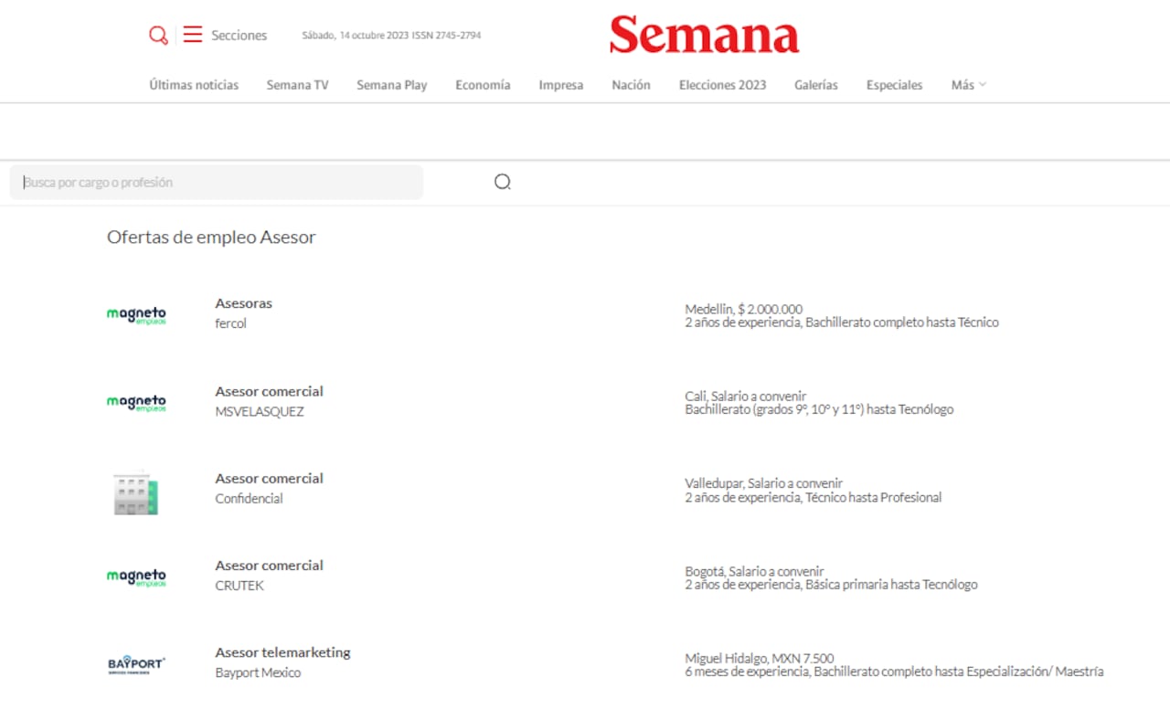 Estas son las ofertas de empleo disponibles en Semana.com/empleos