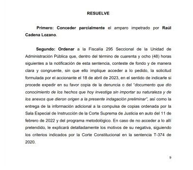 Tutela del abogado Raúl Cadena Lozano