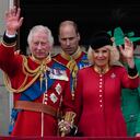 King Charles III and Camilla, the Queen Consort, greet the crowd from the balcony of Buckingham Palace after the Trooping The Colour parade, in London, Saturday, June 17, 2023. Trooping the Colour is the King's Birthday Parade and one of the nation's most impressive and iconic annual events attended by almost every member of the Royal Family.(AP Photo/Alastair Grant)