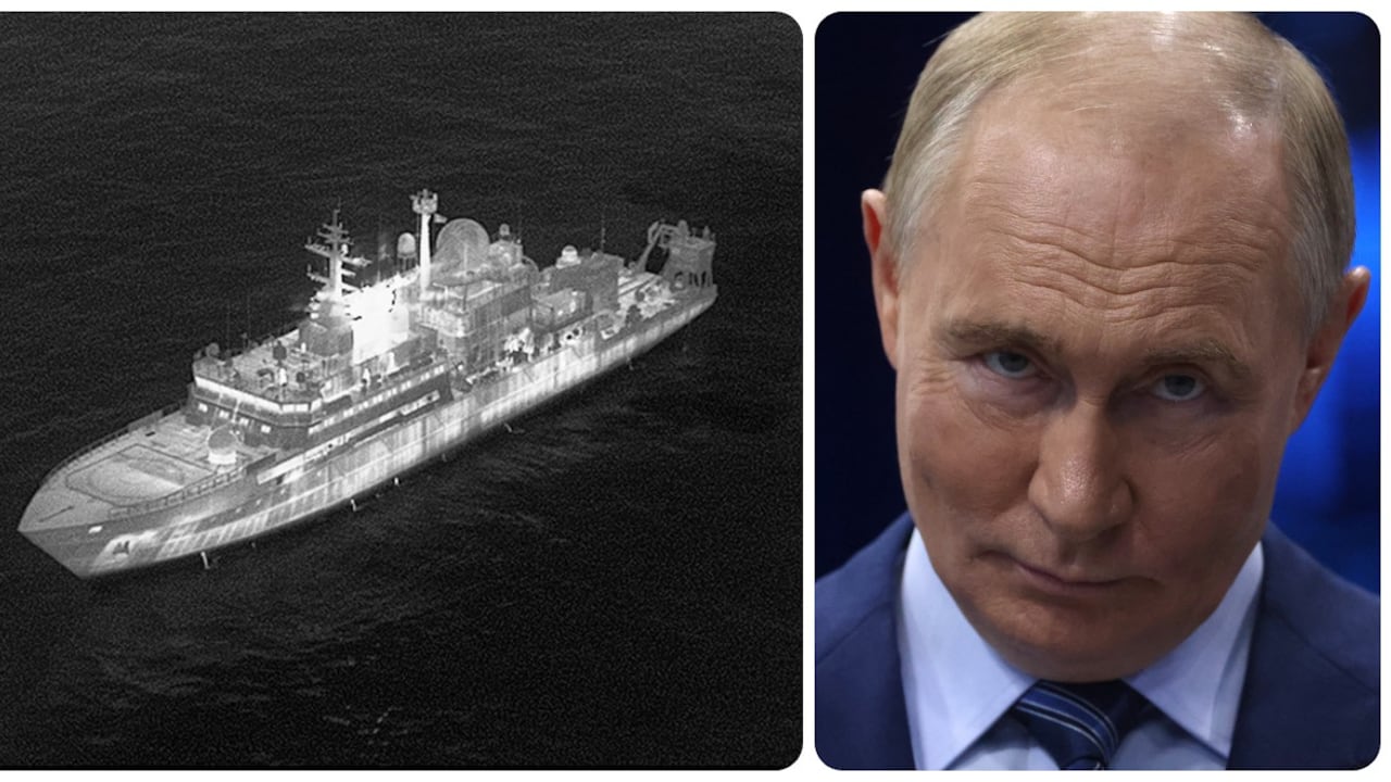 Vladimir Putin y el buque ruso identificado en aguas de otro país