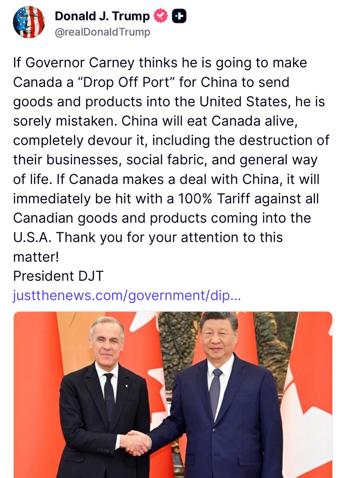 Mensaje emitido por Donald Trump