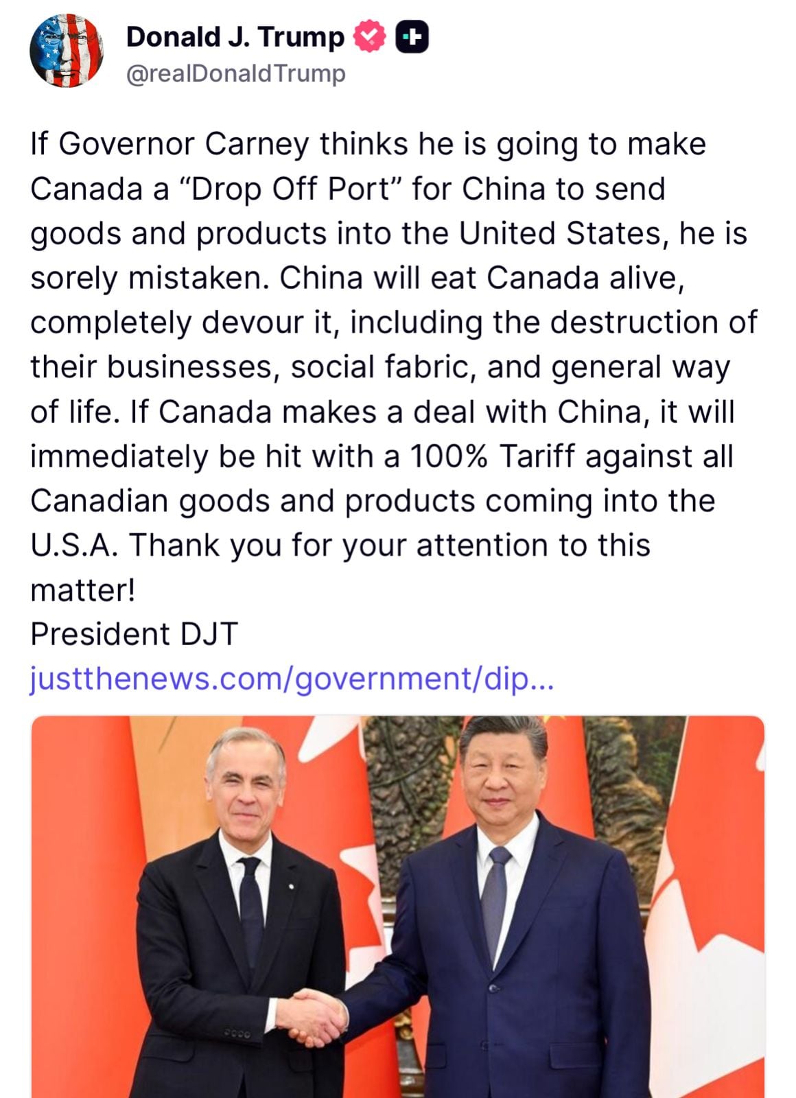 Mensaje emitido por Donald Trump