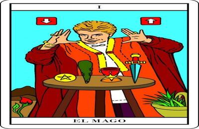 EL MAGO - Franklin Aguirre: "El haber recibido la carta de El Mago fue en sí toda una revelación. El proceso fue interesante pues además de investigar el Tarot y el significado de cada carta, hice un paralelo entre el mago de la carta y la influencia de la magia en nuestro contexto latinoamericano. De esta manera busqué un símbolo público que reflejara de alguna forma esa idea de “mago contemporáneo”. El resultado es una interesante mezcla entre la rica simbología medieval de las cartas y un ícono de la cultura popular latinoamericana; Walter Mercado, hecho símbolo por los medios de comunicación transnacionales." 