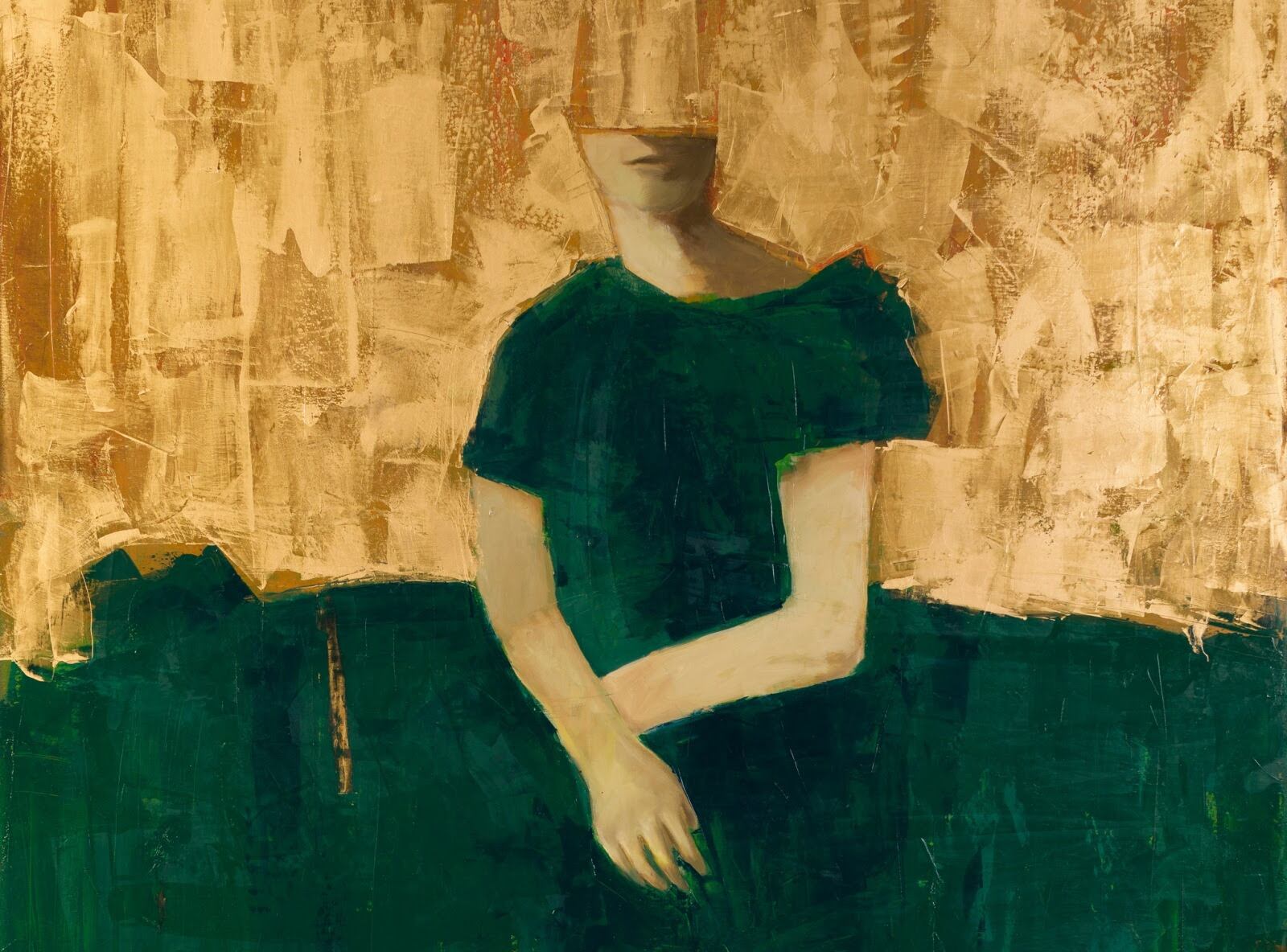 Carolina Convers, 'Delirio dorado y verde' (detalle), 2025, óleo sobre lienzo, 170 x 120 cm