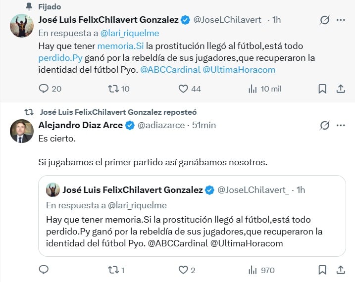 José Luis Chilavert en redes sociales
