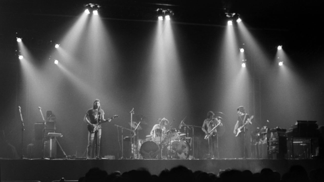 Una actuación en directo de The Dark Side of the Moon en Earls Court (Londres), poco después de su lanzamiento en 1973: (de izquierda a derecha) Gilmour, Mason, Dick Parry, Waters.
