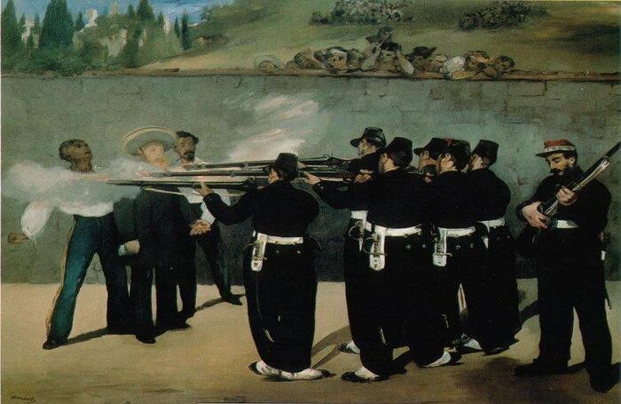 "Ejecución del Emperador Maximiliano de México" (1867), de Édouard Manet, relata la ejecución del emperador en Querétaro el 19 de junio de 1867.