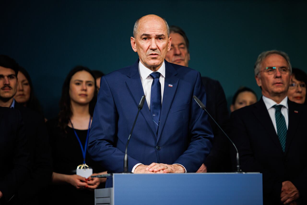 El ex Primer Ministro Janez Jansa, presidente del Partido Democrático Esloveno (SDS)