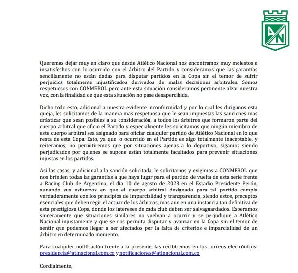 Carta Atlético Nacional parte 3