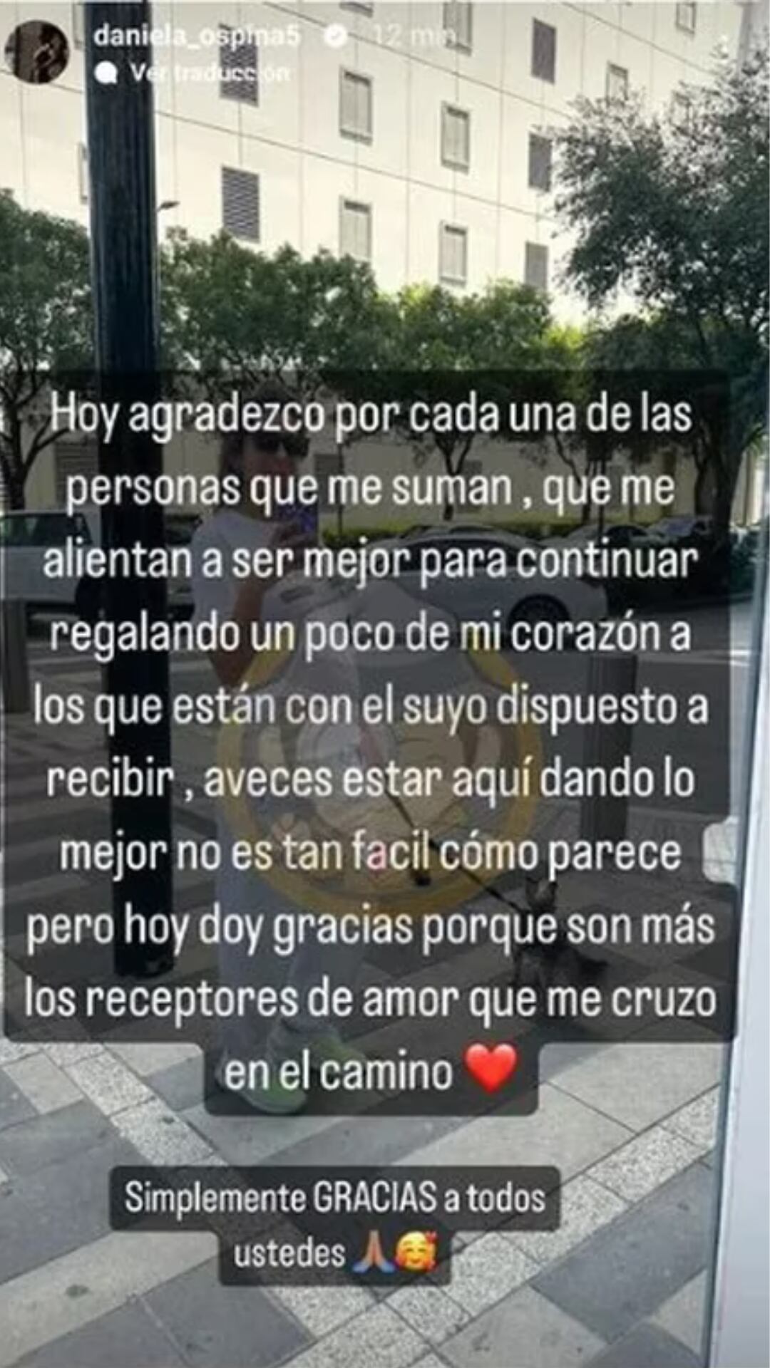 El mensaje de Daniela Ospina a través de su cuenta oficial de Instagram.