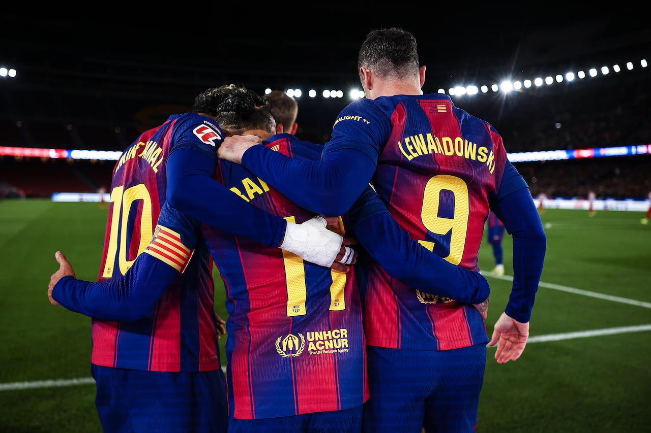 Barcelona celebrando su triunfo sobre Atlético de Madrid.